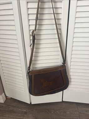 Celine Dark Brown Leather Messenger Bag with Tan Trim
